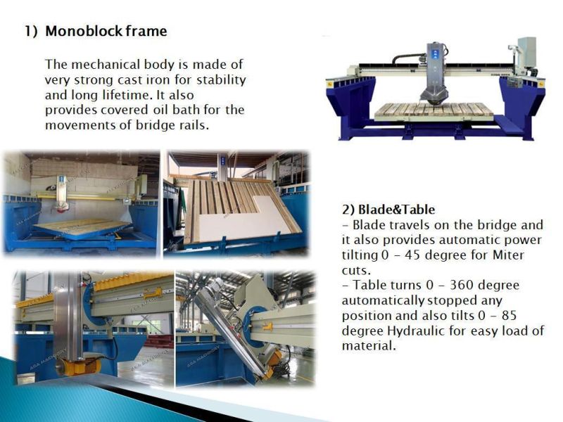 Laser Guide Granite & Marble Bridge Saw Cutting Machine with 45° Cut Hot Sale in The USA (XZQQ625A)