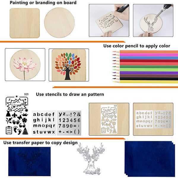 106 Pieces of Pyrography Set Display Temperature Regulation Internal Heat Digital Display Soldering Pen Electric Iron Engraving Set I448462A3