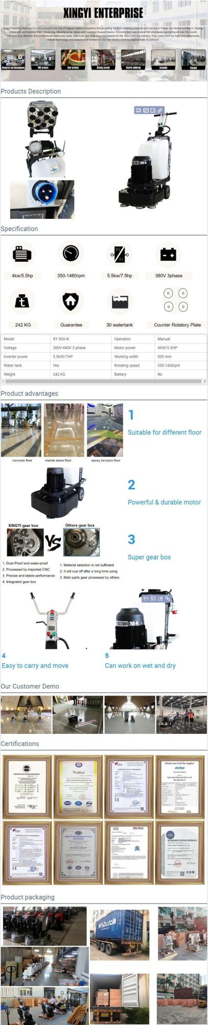 High Efficiency Xingyi Industrial Concrete Floor Grinder Machine