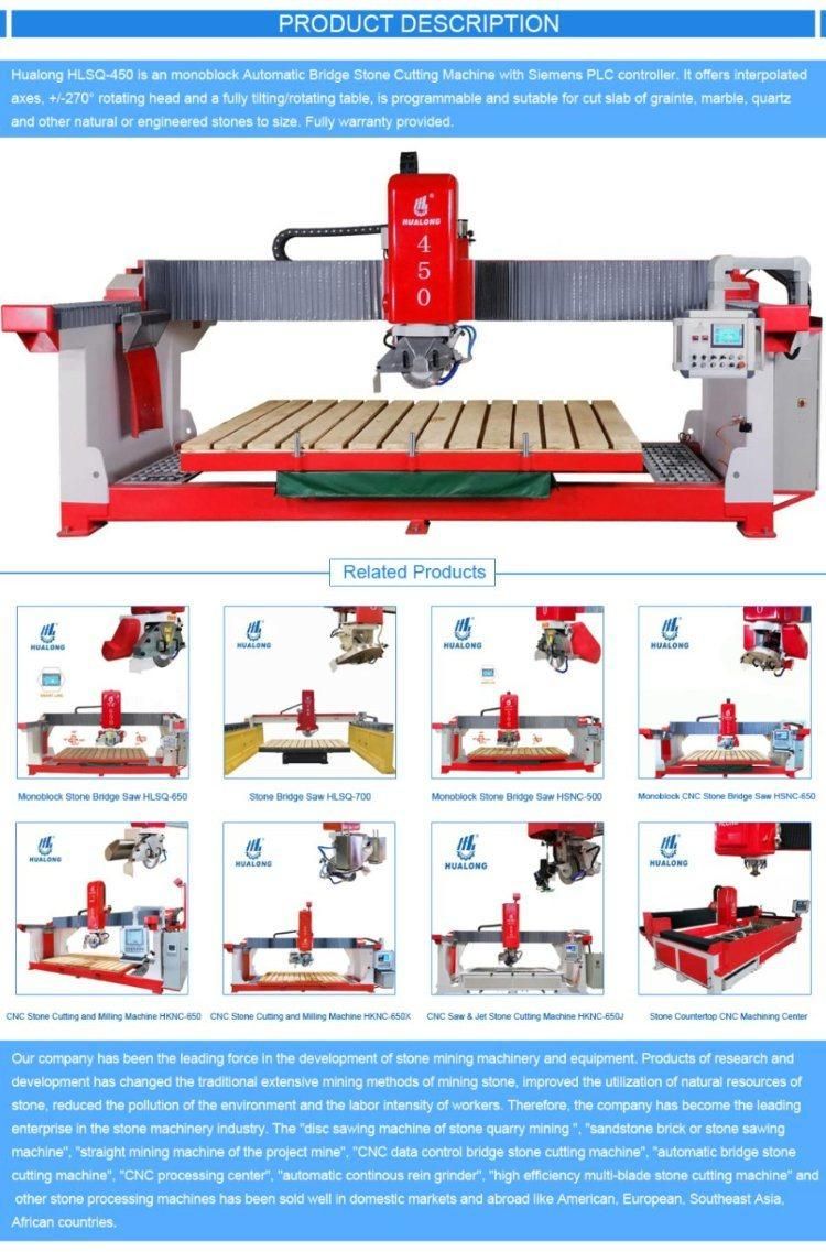 Hualong Machinery Hlsq-450 Bridge Saw Stone Cutting Machine