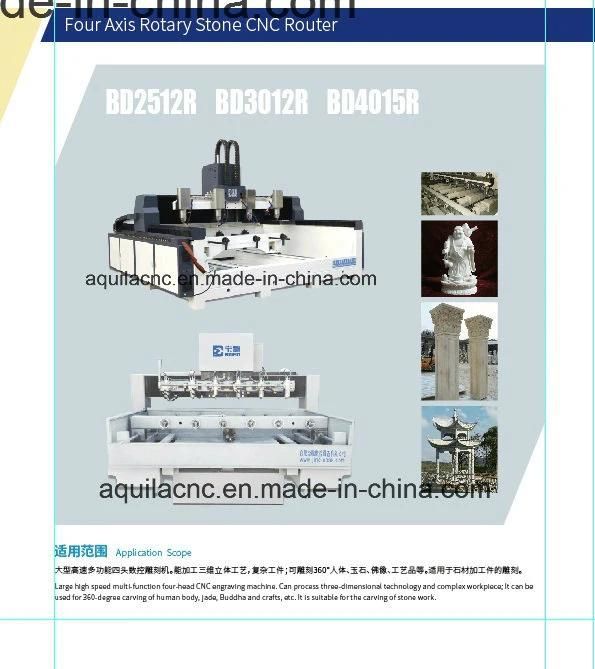 High Quality Two Heads/ Four Heads/ Eight Heads Bd2512r/Bd3012r 4D/3D Rotary Stone CNC Machine for Statues of Human Figures China