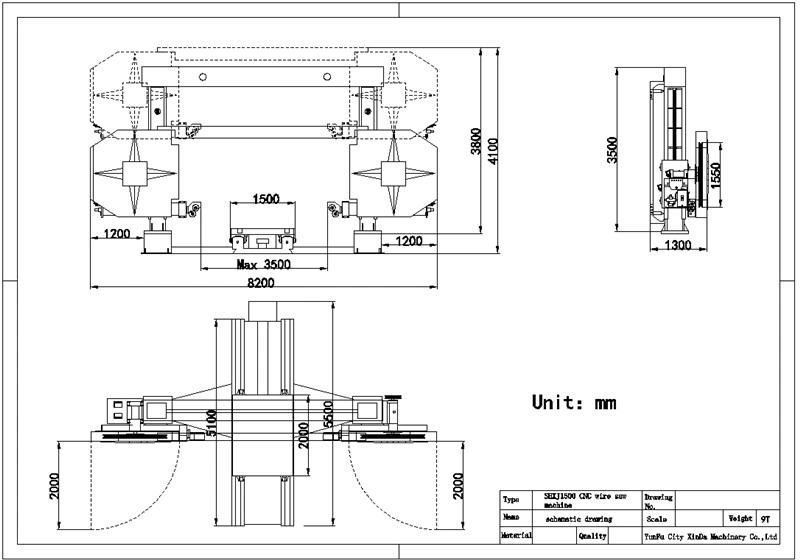 SHXJ1500 2D CNC stone profiling wire saw cutting machine with turning table