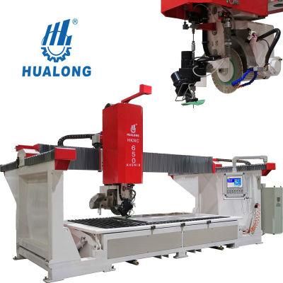 Hualong Machinery 5 Axis CNC Stone Cutting Machine Trifunctional with Saw Cutter Milling Tool and Waterjet Stone Machinery