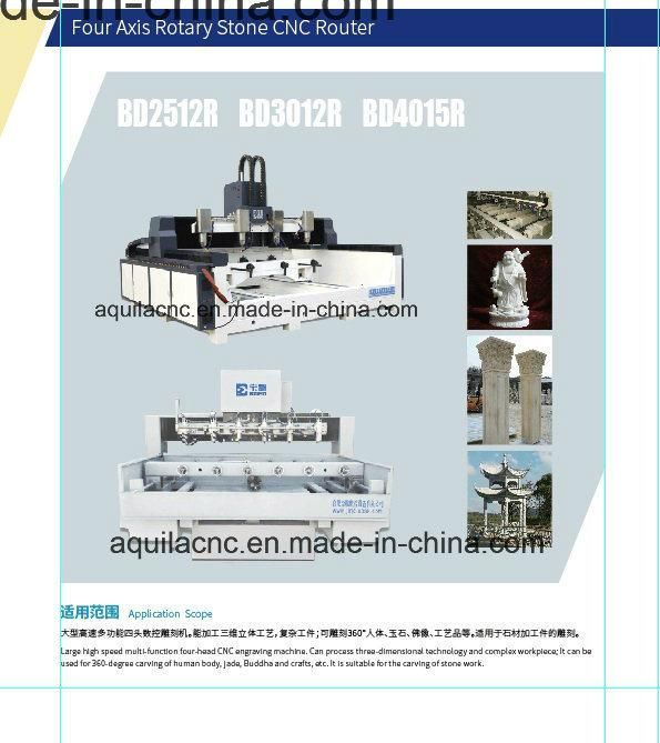 Amazing Six Heads /Our Heads/ Eight Heads Bd2512r/Bd3012r 4D/3D Rotary Stone/Marble CNC Machine for Marble Pillars China