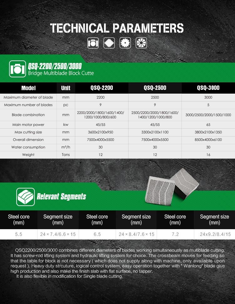 Bridge Type Multi Blade Stone Processing Machinery